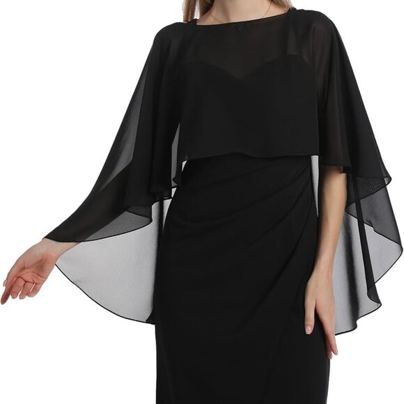 Women's Chiffon Capelet 11.5-26.5 Inch Cover Up for Evening Wedding Formal - Picture 2 of 6